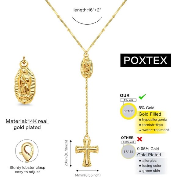 06 Virgin Mary Cross Necklaces Women's Plated Dainty Gold Small Cross Pendant - Picture 2 of 5